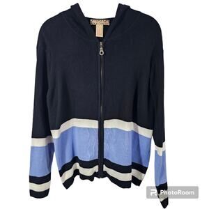 Lily Stanhope Hooded Zipper Front Navy Cotton Sweater XL